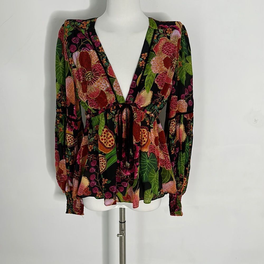Farm Rio Floral Fruit V Neck Blouse